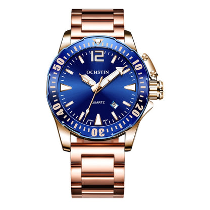 OCHSTIN 7002B Multifunctional Quartz Waterproof Luminous Steel Strap Men Watch(Rose Gold+Blue) - Metal Strap Watches by OCHSTIN | Online Shopping South Africa | PMC Jewellery | Buy Now Pay Later Mobicred