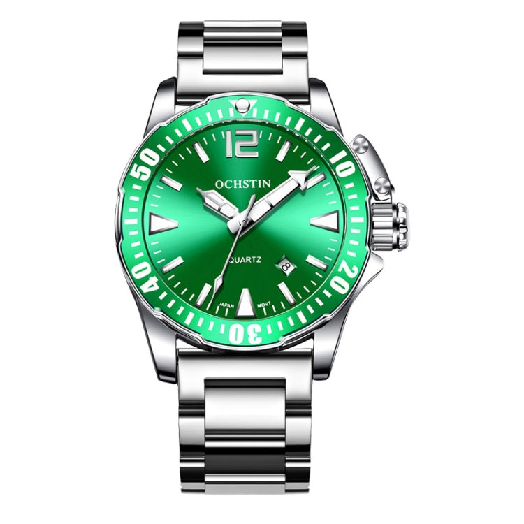 OCHSTIN 7002B Multifunctional Quartz Waterproof Luminous Steel Strap Men Watch(Silver+Green) - Metal Strap Watches by OCHSTIN | Online Shopping South Africa | PMC Jewellery | Buy Now Pay Later Mobicred