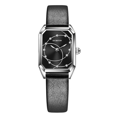 OCHSTIN 7008C Parangon Series Fashion Casual Leather Strap Quartz Watch(Silver+Black) - Leather Strap Watches by OCHSTIN | Online Shopping South Africa | PMC Jewellery | Buy Now Pay Later Mobicred