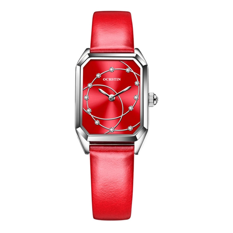 OCHSTIN 7008C Parangon Series Fashion Casual Leather Strap Quartz Watch(Silver+Red) - Leather Strap Watches by OCHSTIN | Online Shopping South Africa | PMC Jewellery | Buy Now Pay Later Mobicred