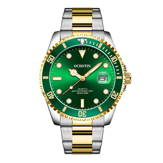 OCHSTIN 7019A Multifunctional Quartz Waterproof Luminous Steel Strap Men Watch(Green+Gold) - Metal Strap Watches by OCHSTIN | Online Shopping South Africa | PMC Jewellery | Buy Now Pay Later Mobicred