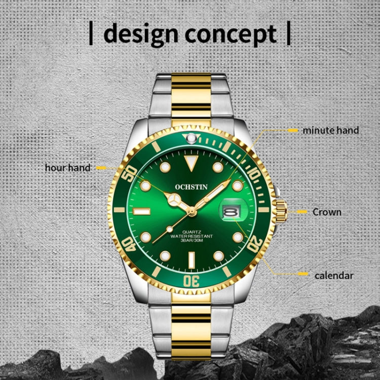 OCHSTIN 7019A Multifunctional Quartz Waterproof Luminous Steel Strap Men Watch(Green+Gold) - Metal Strap Watches by OCHSTIN | Online Shopping South Africa | PMC Jewellery | Buy Now Pay Later Mobicred