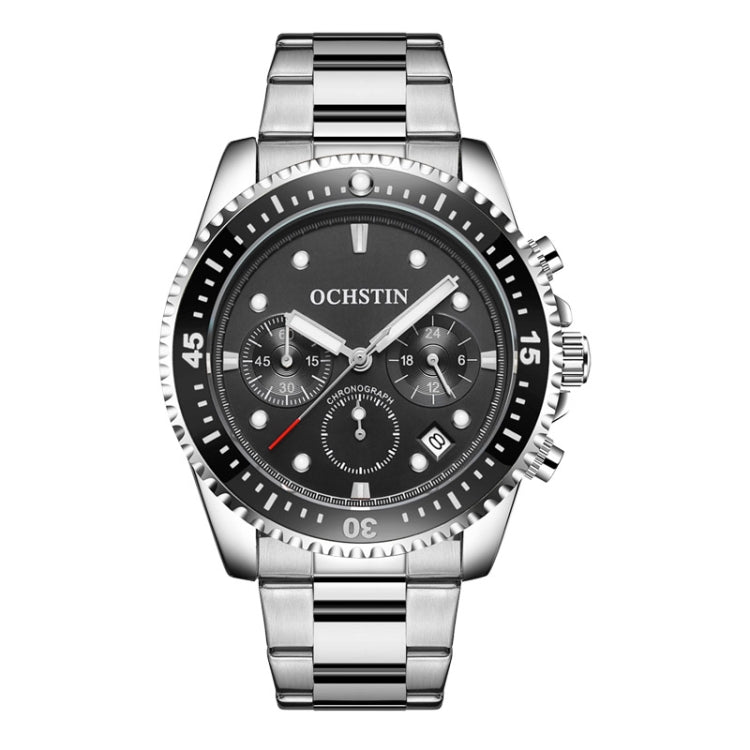 OCHSTIN 7019C Multifunctional Quartz Waterproof Luminous Steel Strap Men Watch(Black+Silver) - Metal Strap Watches by OCHSTIN | Online Shopping South Africa | PMC Jewellery | Buy Now Pay Later Mobicred