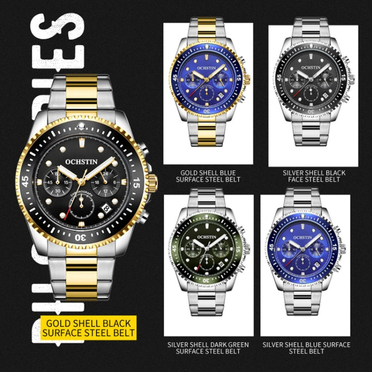 OCHSTIN 7019C Multifunctional Quartz Waterproof Luminous Steel Strap Men Watch(Blue+Gold) - Metal Strap Watches by OCHSTIN | Online Shopping South Africa | PMC Jewellery | Buy Now Pay Later Mobicred