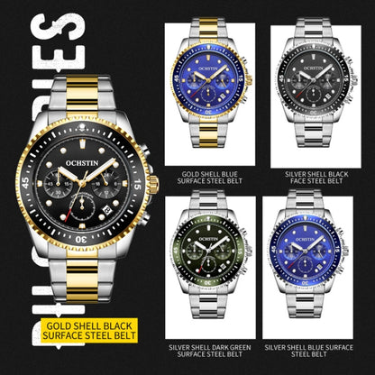 OCHSTIN 7019C Multifunctional Quartz Waterproof Luminous Steel Strap Men Watch(Dark Green+Silver) - Metal Strap Watches by OCHSTIN | Online Shopping South Africa | PMC Jewellery | Buy Now Pay Later Mobicred