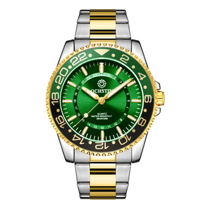 OCHSTIN 7019D Multifunctional Quartz Waterproof Luminous Steel Strap Men Watch(Green+Gold) - Metal Strap Watches by OCHSTIN | Online Shopping South Africa | PMC Jewellery | Buy Now Pay Later Mobicred