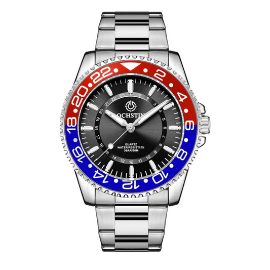 OCHSTIN 7019D Multifunctional Quartz Waterproof Luminous Steel Strap Men Watch(Blue Red+Silver) - Metal Strap Watches by OCHSTIN | Online Shopping South Africa | PMC Jewellery | Buy Now Pay Later Mobicred