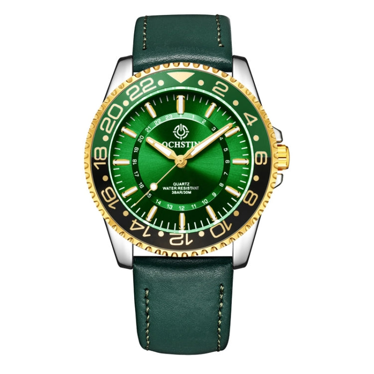 OCHSTIN 7019G Multifunctional Quartz Waterproof Luminous Men Leather Watch(Green) - Leather Strap Watches by OCHSTIN | Online Shopping South Africa | PMC Jewellery | Buy Now Pay Later Mobicred