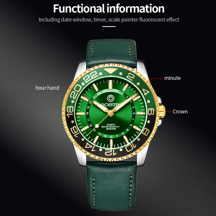 OCHSTIN 7019G Multifunctional Quartz Waterproof Luminous Men Leather Watch(Green) - Leather Strap Watches by OCHSTIN | Online Shopping South Africa | PMC Jewellery | Buy Now Pay Later Mobicred