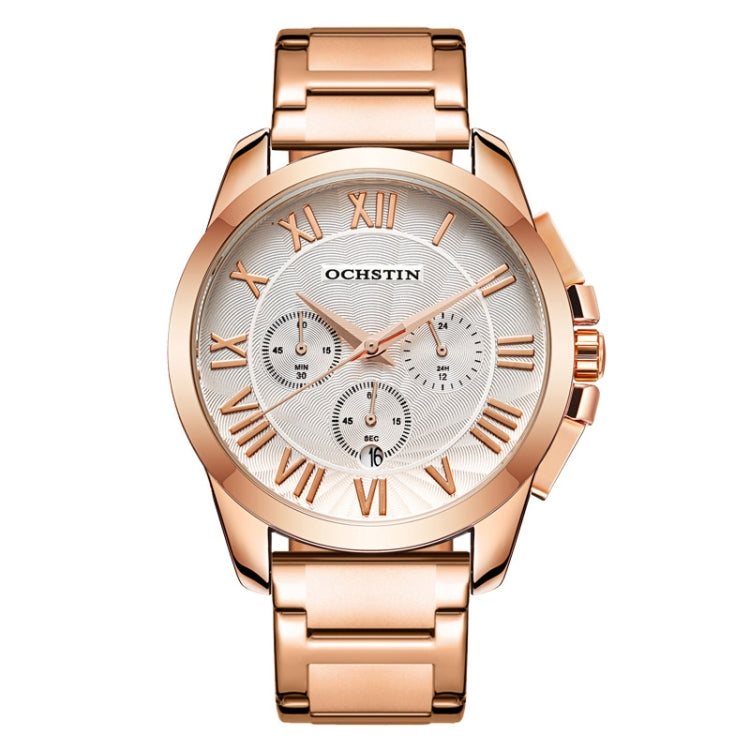 OCHSTIN 7242 Multifunctional Quartz Waterproof Steel Strap Men Watch(Rose Gold+White) - Metal Strap Watches by OCHSTIN | Online Shopping South Africa | PMC Jewellery | Buy Now Pay Later Mobicred