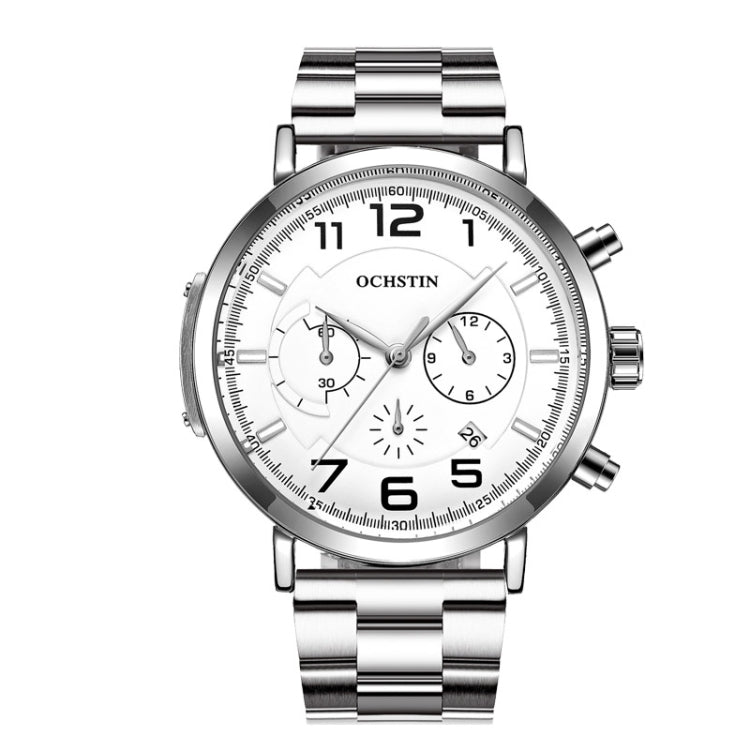 OCHSTIN 7243 Men Fashion Steel Strap Multifunctional Quartz Watch(Silver White) - Metal Strap Watches by OCHSTIN | Online Shopping South Africa | PMC Jewellery | Buy Now Pay Later Mobicred