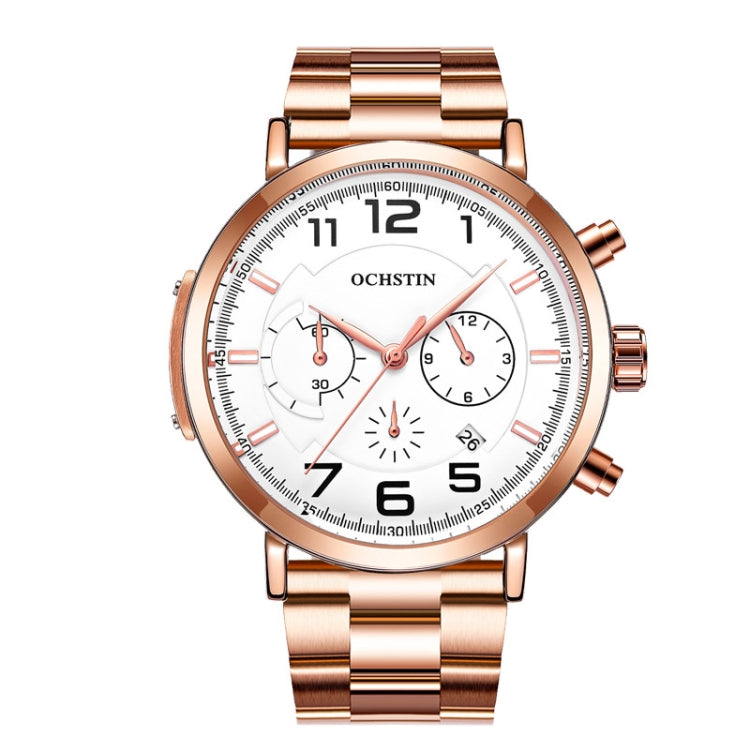 OCHSTIN 7243 Men Fashion Steel Strap Multifunctional Quartz Watch(Rose Gold White) - Metal Strap Watches by OCHSTIN | Online Shopping South Africa | PMC Jewellery | Buy Now Pay Later Mobicred