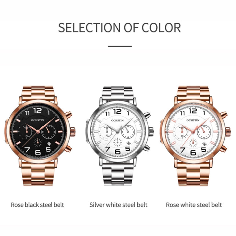 OCHSTIN 7243 Men Fashion Steel Strap Multifunctional Quartz Watch(Rose Gold White) - Metal Strap Watches by OCHSTIN | Online Shopping South Africa | PMC Jewellery | Buy Now Pay Later Mobicred