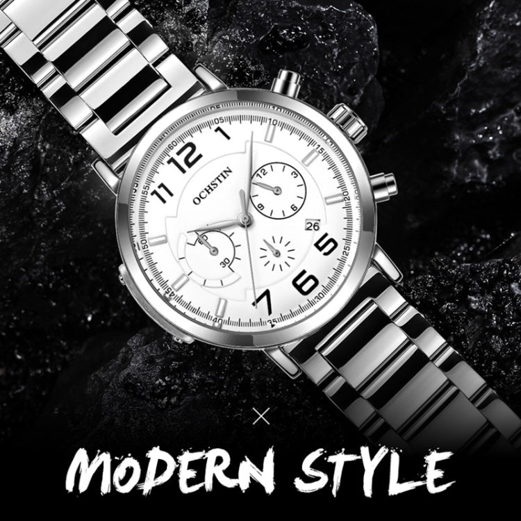 OCHSTIN 7243 Men Fashion Steel Strap Multifunctional Quartz Watch(Silver White) - Metal Strap Watches by OCHSTIN | Online Shopping South Africa | PMC Jewellery | Buy Now Pay Later Mobicred