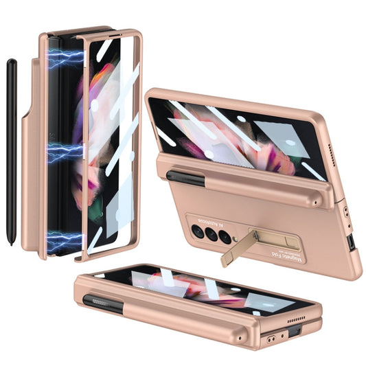 For Samsung Galaxy Z Fold3 5G GKK Full Coverage Magnetic Fold Hinge Shockproof Phone Case with Pen Slots(Gold) - Galaxy Phone Cases by GKK | Online Shopping South Africa | PMC Jewellery | Buy Now Pay Later Mobicred