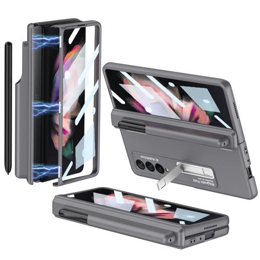 For Samsung Galaxy Z Fold3 5G GKK Full Coverage Magnetic Fold Hinge Shockproof Phone Case with Pen Slots(Grey) - Galaxy Phone Cases by GKK | Online Shopping South Africa | PMC Jewellery | Buy Now Pay Later Mobicred