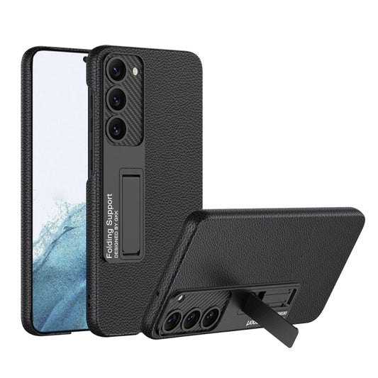 For Samsung Galaxy S23 5G GKK Plain Leather Shockproof Phone Case with Holder(Black) - Galaxy S23 5G Cases by GKK | Online Shopping South Africa | PMC Jewellery | Buy Now Pay Later Mobicred