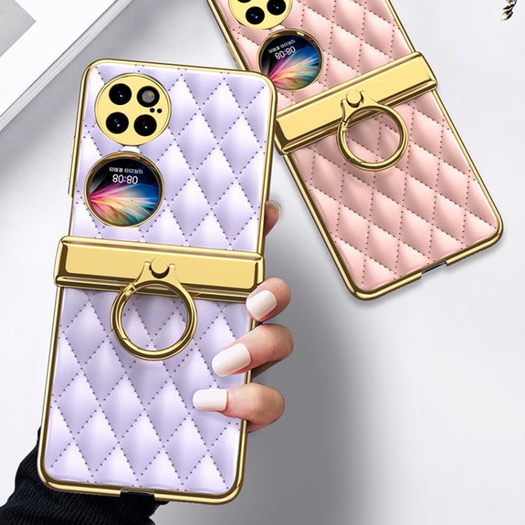 For Huawei P50 Pocket GKK Magnetic Shaft Electroplating Rhombic Plain Leather Phone Case(Champagne Gold) - Huawei Cases by GKK | Online Shopping South Africa | PMC Jewellery