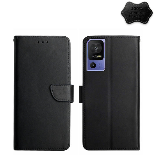 For TCL 40 SE Genuine Leather Fingerprint-proof Flip Phone Case(Black) - More Brand by PMC Jewellery | Online Shopping South Africa | PMC Jewellery