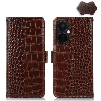 For OnePlus Nord CE 3 Lite Crocodile Top Layer Cowhide RFID Leather Phone Case(Brown) - OnePlus Cases by PMC Jewellery | Online Shopping South Africa | PMC Jewellery