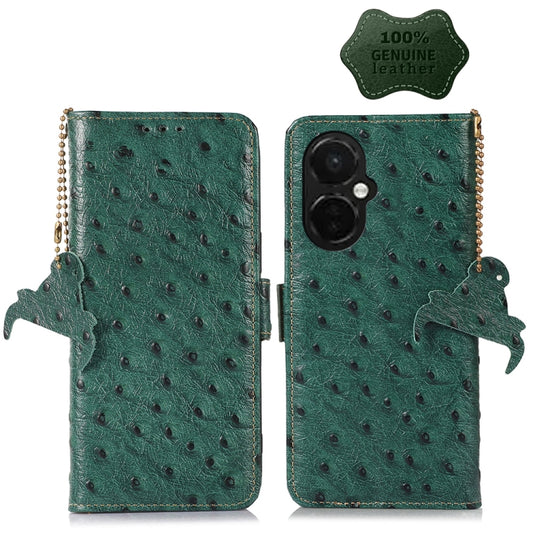 For OnePlus Nord CE 3 Lite Ostrich Pattern Genuine Leather RFID Phone Case(Green) - OnePlus Cases by PMC Jewellery | Online Shopping South Africa | PMC Jewellery