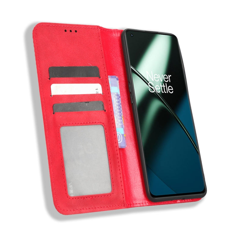 For OnePlus 11 5G Magnetic Buckle Retro Texture Leather Phone Case(Red) - OnePlus Cases by PMC Jewellery | Online Shopping South Africa | PMC Jewellery