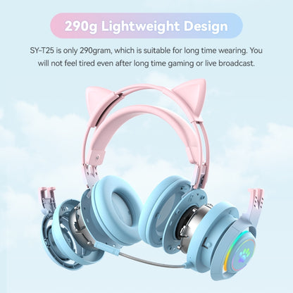 T25 RGB Stereo Cat Ear Bluetooth Wireless Headphones with Detachable Microphone(Blue) - Headset & Headphone by PMC Jewellery | Online Shopping South Africa | PMC Jewellery