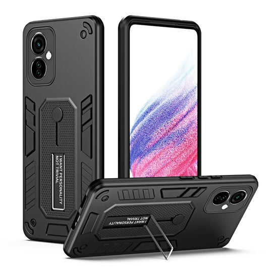 For Tecno Camon 19 Neo Variety Brave Armor Finger Loop Holder Phone Case(Black) - Tecno Cases by PMC Jewellery | Online Shopping South Africa | PMC Jewellery