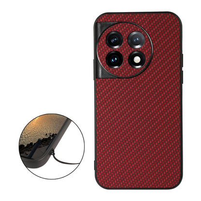 For OnePlus Ace 2 / 11R Accurate Hole Carbon Fiber Texture PU Phone Case(Red) - OnePlus Cases by PMC Jewellery | Online Shopping South Africa | PMC Jewellery