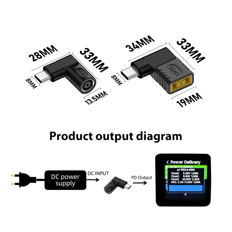 For Lenovo Square Port 65W DC Input to USB-C / Type-C PD Power Adapter - Cable & Adapters by PMC TechLife | Online Shopping South Africa | PMC TechLife