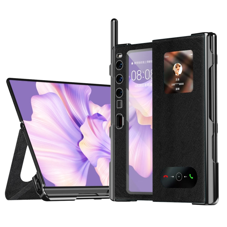 For Huawei Mate Xs 2 integrated Cross Pattern Electroplating All-inclusive Phone Case with Stand(Black) - Huawei Cases by PMC TechLife | Online Shopping South Africa | PMC TechLife | Buy Now Pay Later Mobicred