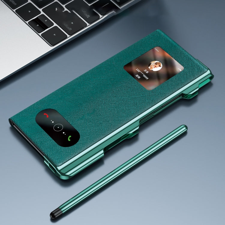 For Huawei Mate Xs 2 integrated Cross Pattern Electroplating All-inclusive Phone Case with Stand(Black) - Huawei Cases by PMC TechLife | Online Shopping South Africa | PMC TechLife | Buy Now Pay Later Mobicred