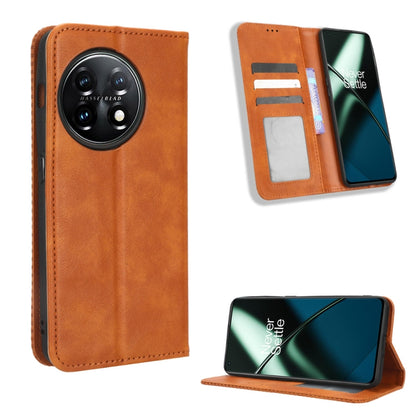 For OnePlus 11R / Ace 2 Magnetic Buckle Retro Texture Leather Phone Case(Brown) - OnePlus Cases by PMC Jewellery | Online Shopping South Africa | PMC Jewellery