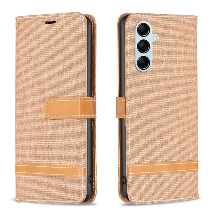 For Samsung Galaxy M14 5G Color Block Denim Texture Leather Phone Case(Brown) - free shipping - PMC TechLife - Order now!