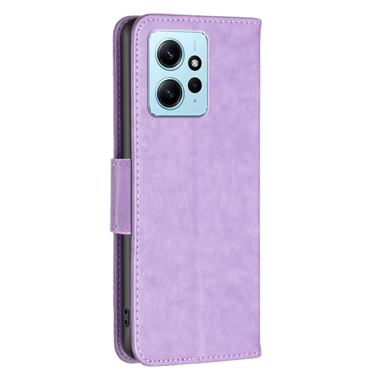 For Xiaomi Redmi Note 12 4G Global Two Butterflies Embossing Leather Phone Case(Purple) - Note 12 Cases by PMC Jewellery | Online Shopping South Africa | PMC Jewellery