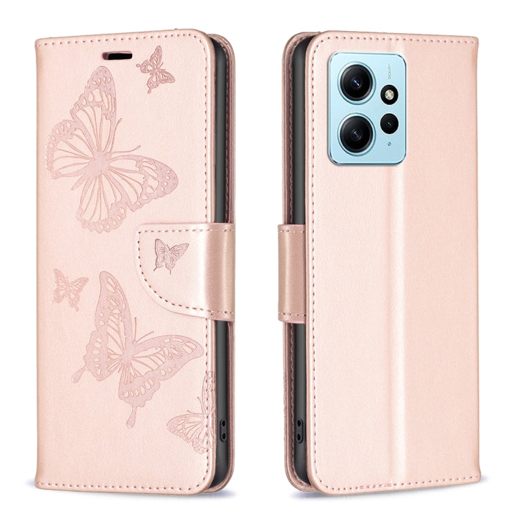 For Xiaomi Redmi Note 12 4G Global Two Butterflies Embossing Leather Phone Case(Rose Gold) - Note 12 Cases by PMC Jewellery | Online Shopping South Africa | PMC Jewellery