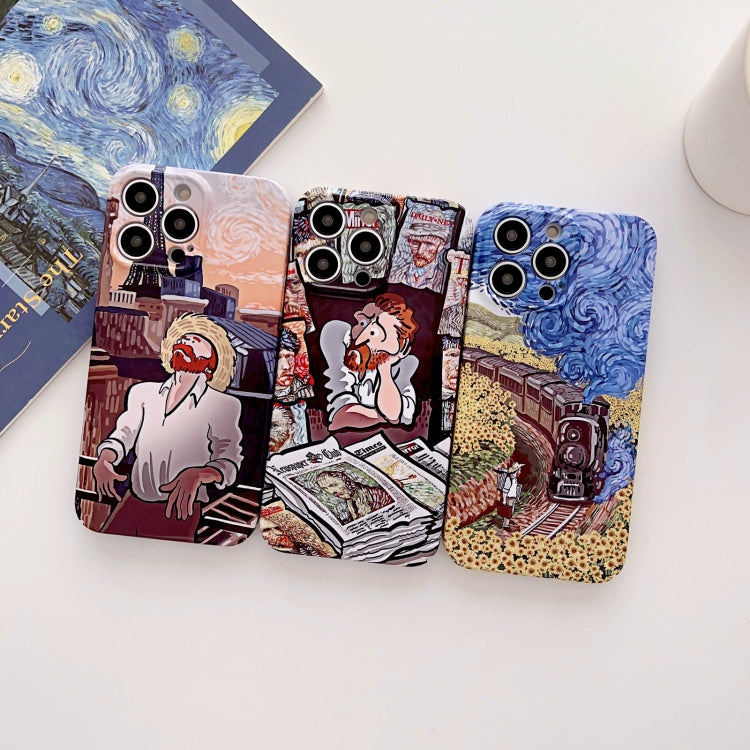 For iPhone 14 Plus Precise Hole Oil Painting Glossy PC Phone Case(Newspaper) - iPhone 14 Plus Cases by PMC TechLife | Online Shopping South Africa | PMC TechLife