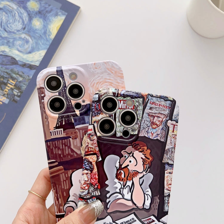 For iPhone 13 Precise Hole Oil Painting Glossy PC Phone Case(Newspaper) - iPhone 13 Cases by PMC TechLife | Online Shopping South Africa | PMC TechLife