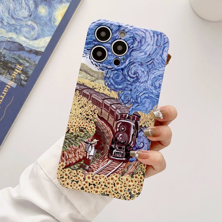 For iPhone 13 Pro Precise Hole Oil Painting Glossy PC Phone Case(Train) - iPhone 13 Pro Cases by PMC TechLife | Online Shopping South Africa | PMC TechLife