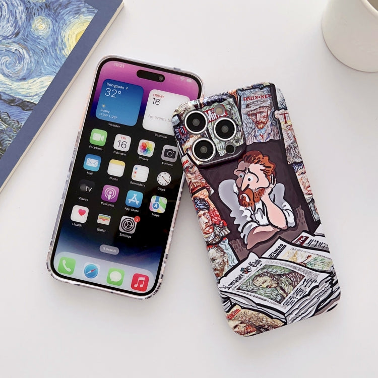 For iPhone 13 Pro Max Precise Hole Oil Painting Glossy PC Phone Case(Newspaper) - iPhone 13 Pro Max Cases by PMC TechLife | Online Shopping South Africa | PMC TechLife