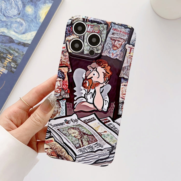 For iPhone 12 Pro Max Precise Hole Oil Painting Glossy PC Phone Case(Newspaper) - iPhone 12 Pro Max Cases by PMC TechLife | Online Shopping South Africa | PMC TechLife
