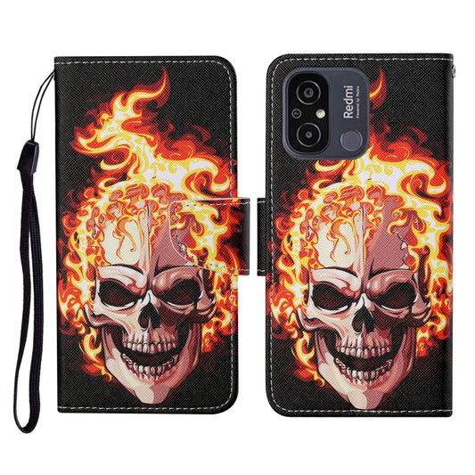 For Xiaomi Redmi 12C Colored Drawing Pattern Flip Leather Phone Case(Flame Skull) - Xiaomi Cases by PMC Jewellery | Online Shopping South Africa | PMC Jewellery