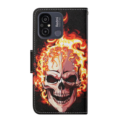 For Xiaomi Redmi 12C Colored Drawing Pattern Flip Leather Phone Case(Flame Skull) - Xiaomi Cases by PMC Jewellery | Online Shopping South Africa | PMC Jewellery