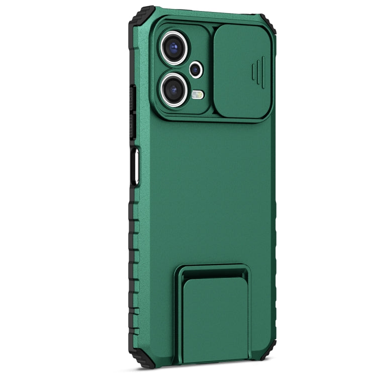 For Xiaomi Redmi Note 12 5G / Poco X5 Stereoscopic Holder Sliding Camshield Phone Case(Green) - Note 12 Cases by PMC Jewellery | Online Shopping South Africa | PMC Jewellery