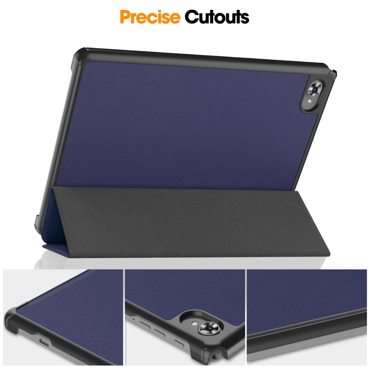 For Teclast M40 Plus Custer Pure Color 3-Fold Holder Leather Tablet Case(Dark Blue) - Teclast by PMC Jewellery | Online Shopping South Africa | PMC Jewellery