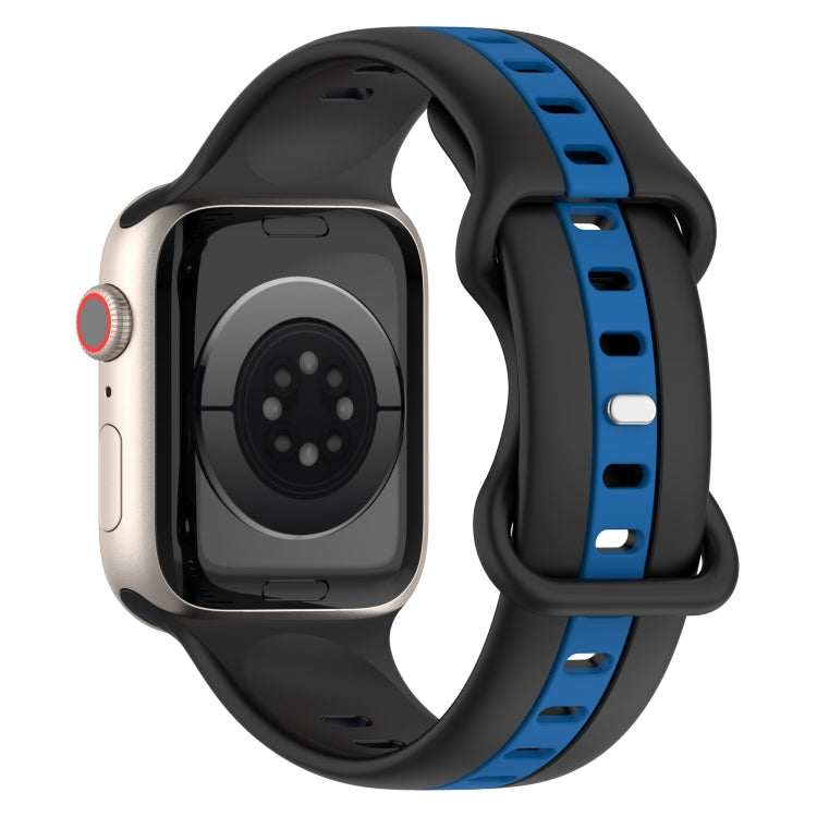 Nail Buckle Two-color Watch Band For Apple Watch Series 8&7 41mm / SE 2&6&SE&5&4 40mm / 3&2&1 38mm(Black Blue) -  by PMC Jewellery | Online Shopping South Africa | PMC Jewellery