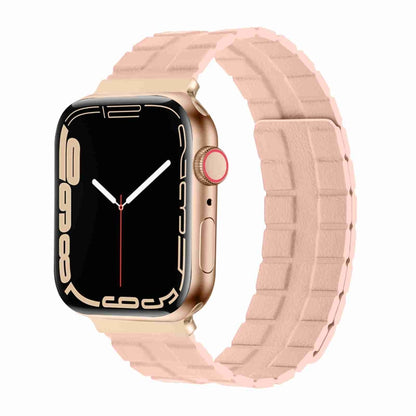 Square Two-section Leather Magnetic Watch Band For Apple Watch Series 8&7 41mm / SE 2&6&SE&5&4 40mm / 3&2&1 38mm(Pink) -  by PMC Jewellery | Online Shopping South Africa | PMC Jewellery