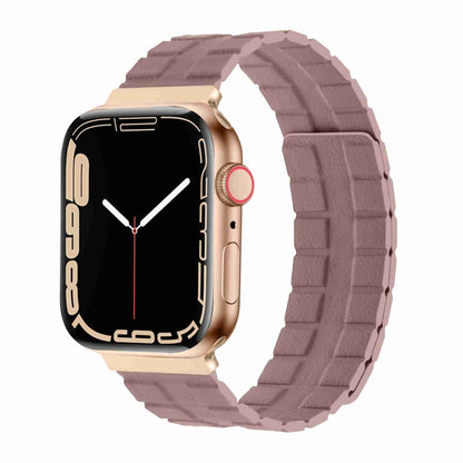 Square Two-section Leather Magnetic Watch Band For Apple Watch Series 8&7 41mm / SE 2&6&SE&5&4 40mm / 3&2&1 38mm(Rose Pink) -  by PMC Jewellery | Online Shopping South Africa | PMC Jewellery