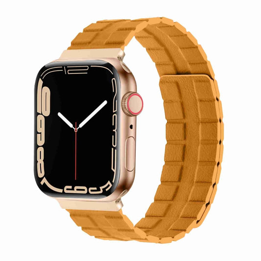 Square Two-section Leather Magnetic Watch Band For Apple Watch Series 8&7 41mm / SE 2&6&SE&5&4 40mm / 3&2&1 38mm(Poppy) -  by PMC Jewellery | Online Shopping South Africa | PMC Jewellery