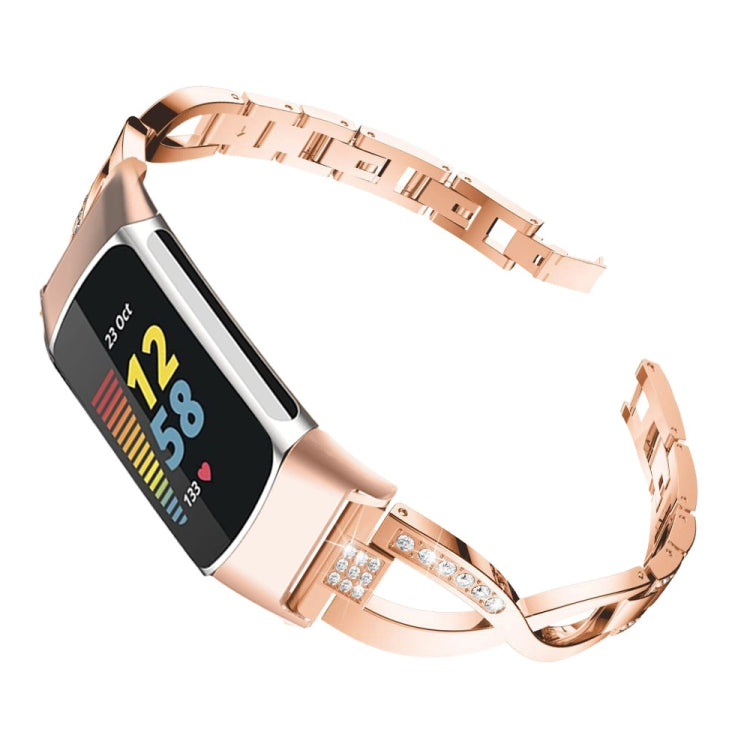 For Fitbit Charge 3 / 4 Diamond Metal Watch Band(Rose Gold) -  by PMC TechLife | Online Shopping South Africa | PMC TechLife
